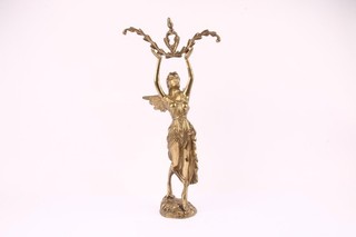 Antique Winged Goddess Victory Statue Brass Spelter Signed Faraoni Sculpture 38H