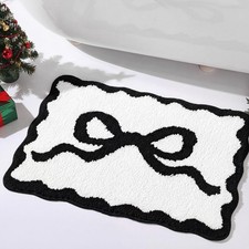 Black Scalloped Bow Bathroom Rug 16 x 24 Non-Slip Microfiber Mat