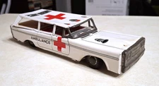 Vintage Tin Litho Friction Ambulance Station Wagon 1950s 1960s Japan? Car Toy 9"