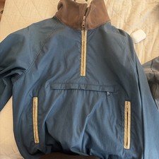 LL Bean 90’s Vintage Field Coat Medium Mens USA Made Quarter Zip Navy/Tan/Brown