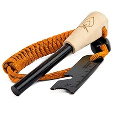 Fire Starter - 3/8" Thick Ferro Rod with Striker and Paracord Burnt Orange