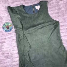 Julie Brown NYC Dress Sz Large Forest Green Faux Suede Ruffle Dark Romance Siren