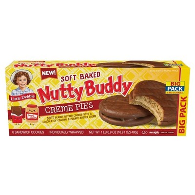 Little Debbie Nutty Buddy Creme Pie 6 Big Pack Soft Bake, 16.9 oz Box