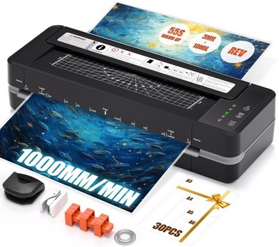 13'' Heavy-Duty 4-Roller Laminator Machine, Fast 55s Warm-Up, 3-10 Mil A3/11x1...
