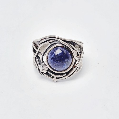 Organique Motif Fleur Argent Sterling Bleu Lapis Bague Par Shablool Didae Sz 8 - Photo 2 sur 4