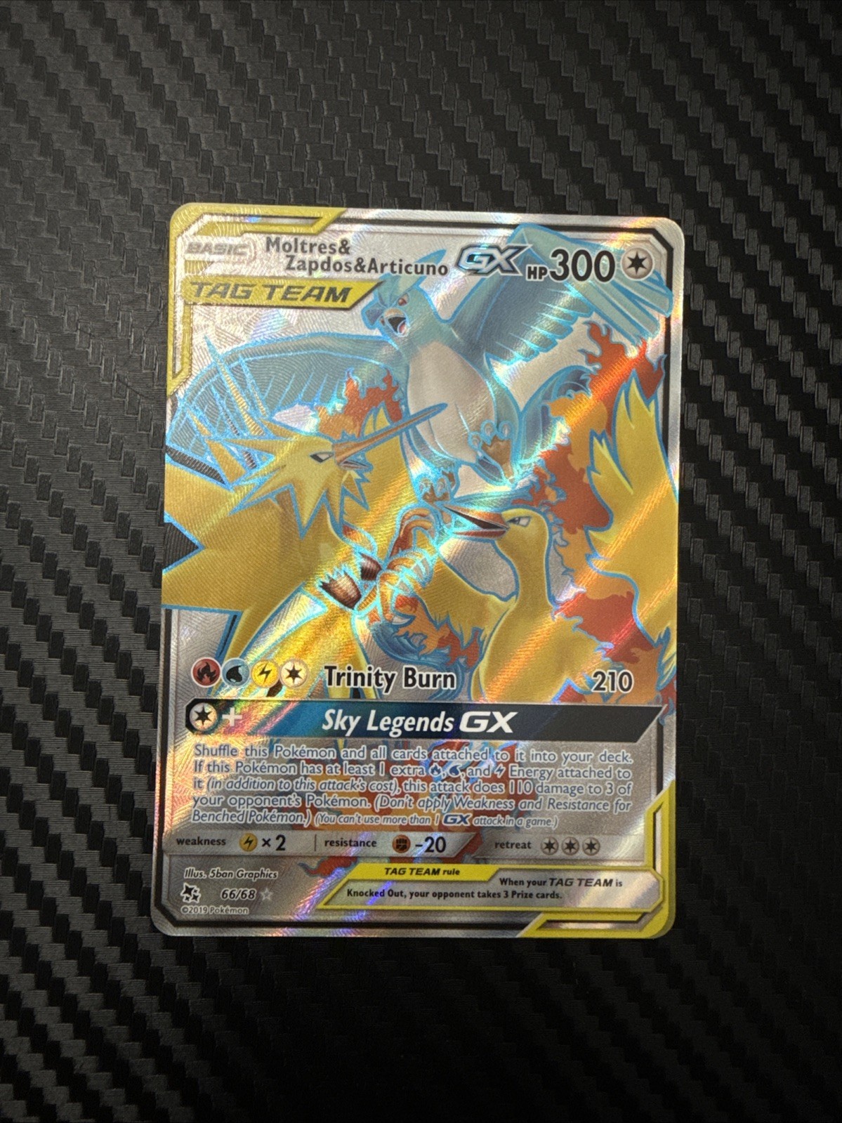Moltres Zapdos Articuno GX Tag Team 66/68 Hidden Fates Full Art Pokemon Card