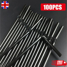 Plastic Flexible Straws Bendy Black Colour Recyclable Drinking Cocktail 100 Pack