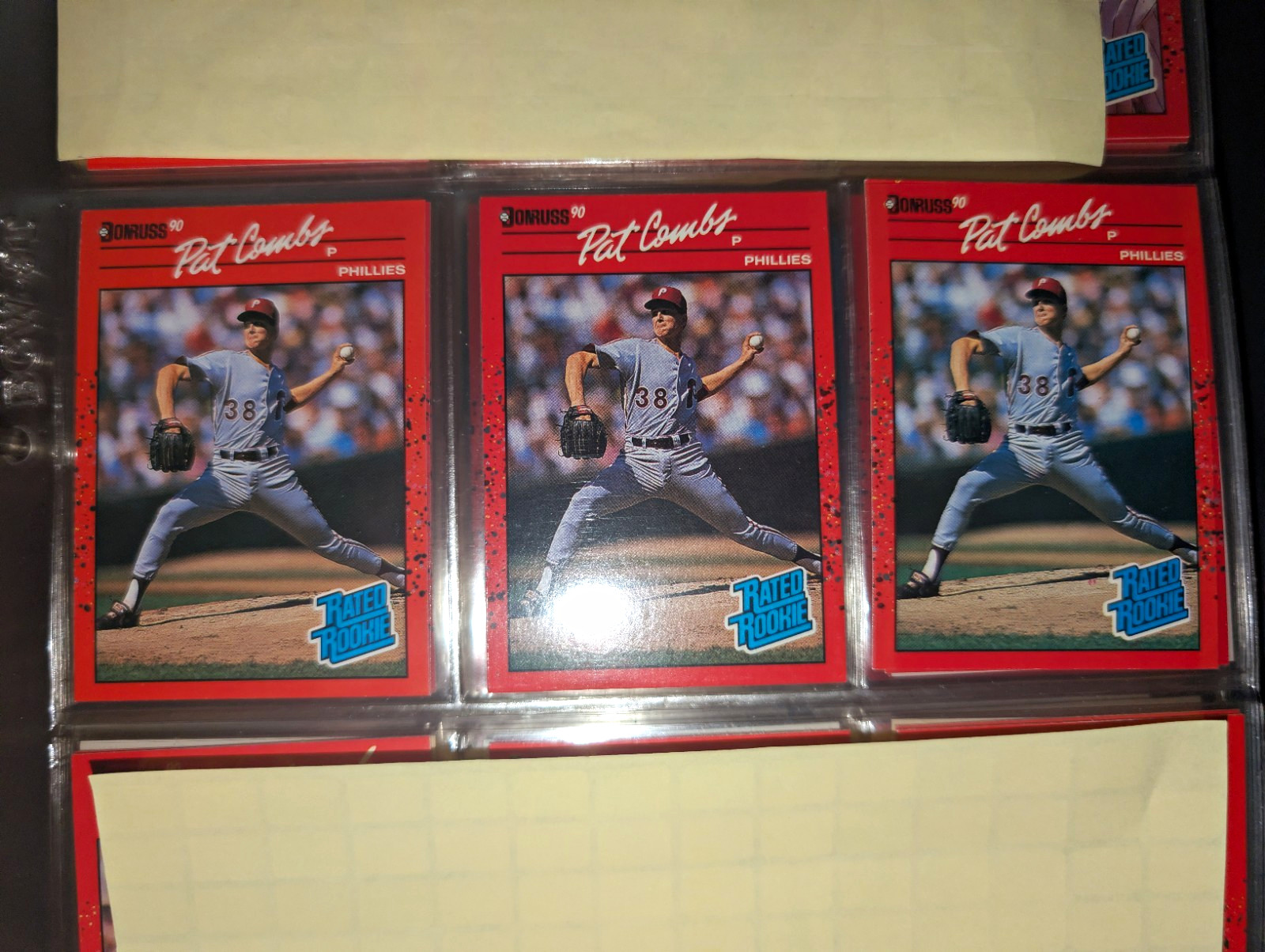1990 Donruss Pat Combs Rated Rookie #44 Philadelphia Phillies Lot of 3