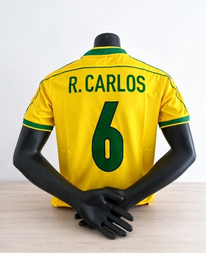 🇧🇷 Maillot Brésil Coupe du Monde 1998 – Roberto Carlos #6 – Taille S - Photo 4/4