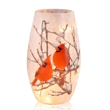 Crackle Glass Cardinal Lamp, Light Up Red Cardinal Stained Glass Christmas De...