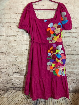 #ad Draper James RSVP Dress Women XXL Magenta Babydoll Artsy Art To Wear Puff Sleeve $12.00