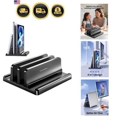 Vertical Laptop Stand for Desk,Dual Slots Plastic Laptop Holder with Space Sa...