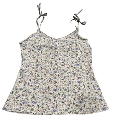 Tezenis Women Bird Floral Print Camisole Ribbon Tie Strap Lace Trim Top Medium - Image 1 of 4