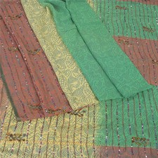 Sanskriti Vintage Sarees Pure Georgette Silk Hand Beaded Sequin 5 Yd Fabric Sari