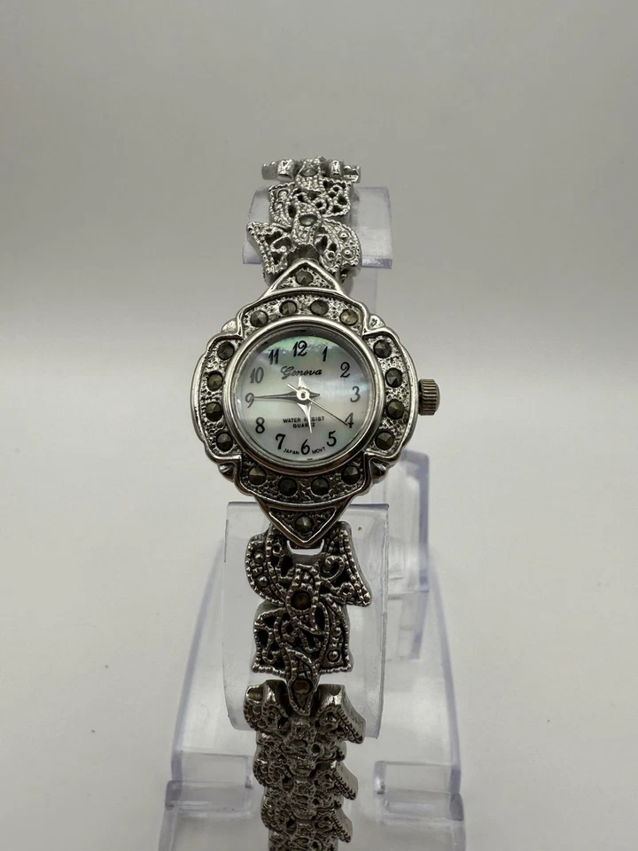 Винтажные женские часы Geneva серебро серый драгоценные камни красивый дизайн (новый аккумулятор) - Изображение 3 из 4