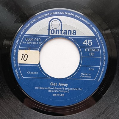 The Rattles, The Witch, Get Away (EX) 1970 Vinyl 7'' Fontana Germany Acid Psych