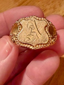 OTSBY & BARTON ART DECO 14K ROSE GOLD FILLED SIGNET RING, SIZE 12.75