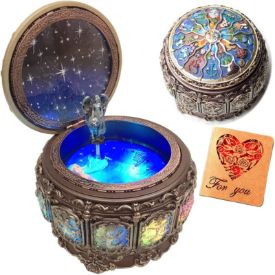 Vintage Music Box with Constellations Rotating Goddess LED Lights Twinkling Resi