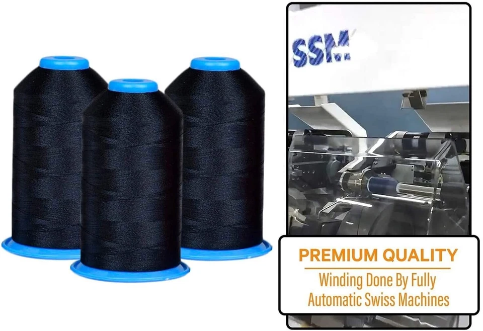 Huge Machine Embroidery Thread Black 3 Pack - Large Polyester Cones 5500 Yards - Image 4 of 4