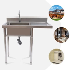 1 Compartment Commercial Kitchen Utility & Prep Sink Stainless Steel Drainboard