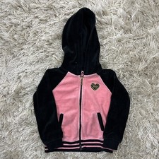 Juicy Couture Full-Zip Pink Black Velour Hoodie Track Jacket Toddler 3T