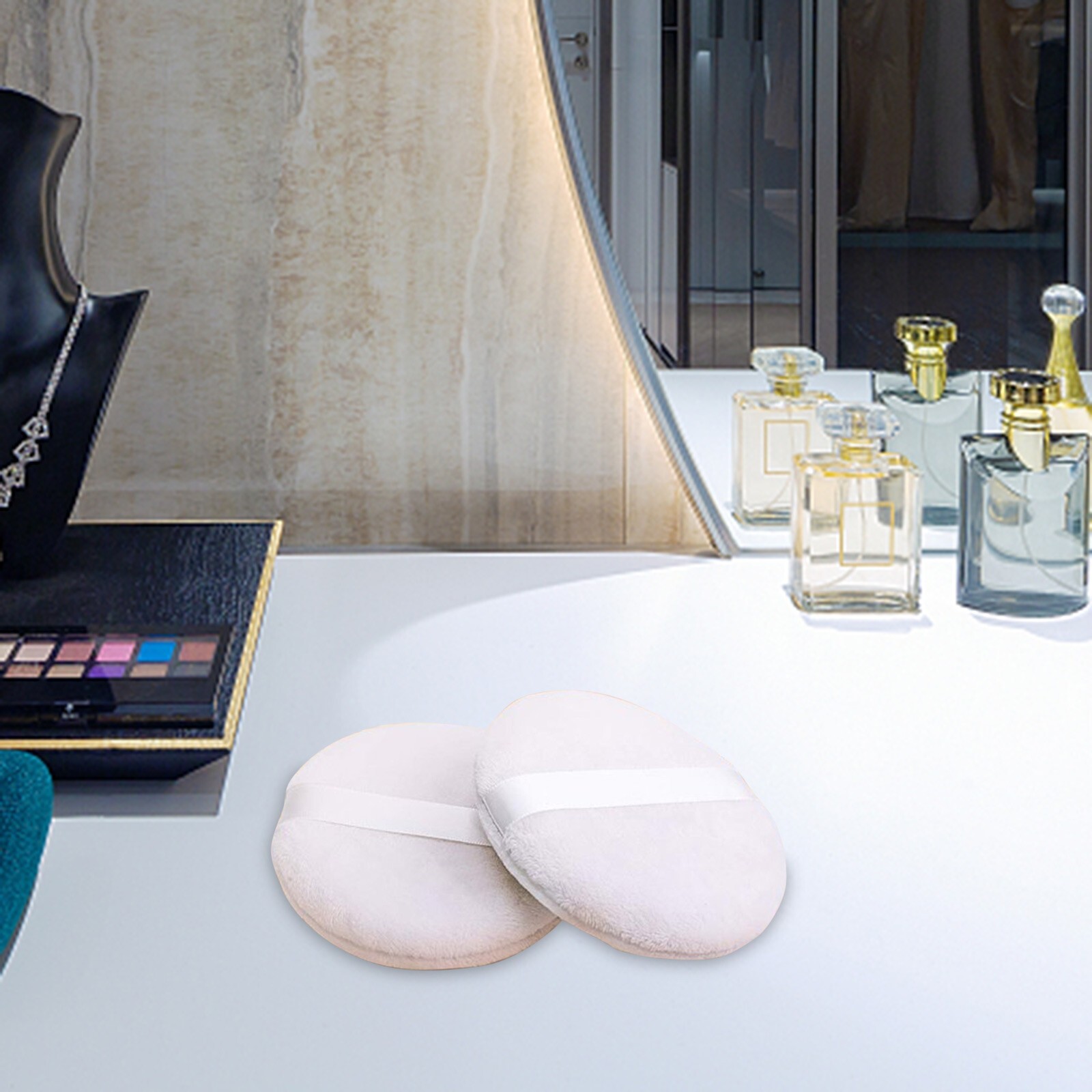 3 Pcs Powder Puff Large Velour Body Makeup Puffs With Satin Ribbon 4 In