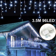 96 LED Icicle Fairy Curtain String Lights Indoor Outdoor Christmas Wedding Party