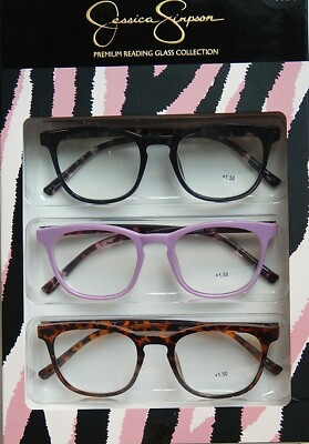 JESSICA SIMPSON 3-PACK PREMIUM READING GLASSES READERS +1.50+2.00+2.50 NEW 