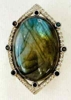 HSN Colleen Lopez Sterling Silver Labradorite, Spinel & White Topaz Ring Size 7