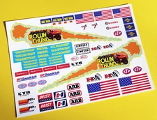 RC Monster Truck 'Rollin Thunder' stickers decals fits Tamiya Lunch Box