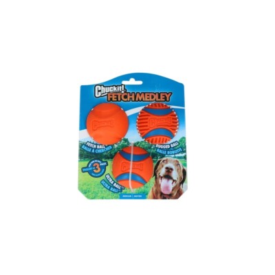 Chuckit! Ultra + Rugged + Fetch Ball Hund M 6cm 3er-Pack Fetch Medley Spielzeug