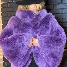 Fashion Purple Women Natural Fox Fur Coat Real Vulpe Fur Winter Jacket Outerwear