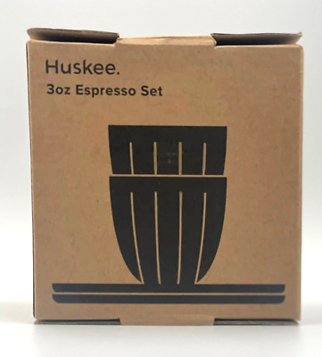 Huskee 3 Unzen Espresso Set - Wiederverwendbare Tasse & Untertasse Doppelpack Rauch Neu