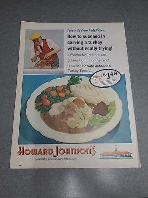 Howard Johnsons Restaurant Rudy Vallee Vintage Original Print Ad 1964 10x13 