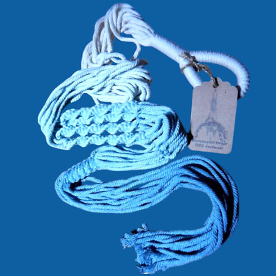OMBRE SKY BLUE IVORY MACRAME PLANT HANGER cotton 45'' long bohemian boho beach 2J