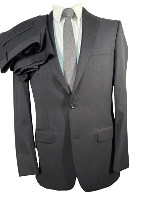 MARC ANTHONY Mens Black Wool SLIM FIT Flat Front 2pc Suit 38R Jacket 34x30 Pant