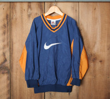 Vintage NIKE Blue  Orange Pullover Windbreaker w/Kangaroo Pocket Youth S 7-8 