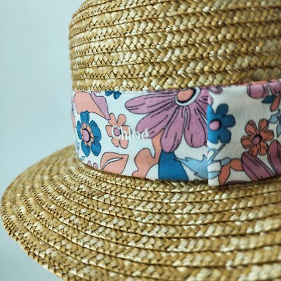 NEW Chloé Women\'s Braided Straw Boater Hat Viscose Floral‎ Ribbon Bow Size 58 NEW Chloé Women main image 2