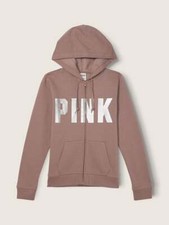VICTORIA'S SECRET PINK EVERYDAY PERFECT FULL-ZIP Foil Coffee Brown Logo S, M NEW