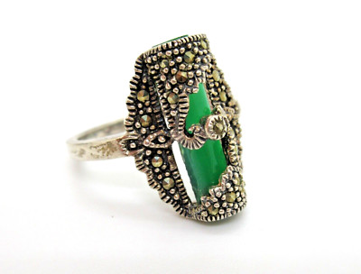 Traum Ring Art Deco Stil 925 Silber Markasiten Jade antique style silver Luxury
