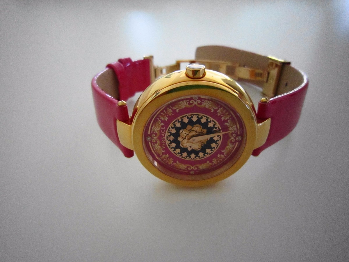 New Versace Mystique Foulard VK603 0013 Gold Tone Pink Quartz Diamond 38MM Watch Versace Women main image 3