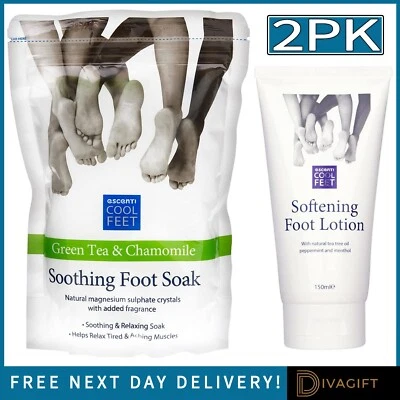 2 x ESCENTI SOOTHING FOOT SOAK GREEN TEA & FOOT CREAM DRY SKIN LOTION 2PK SET