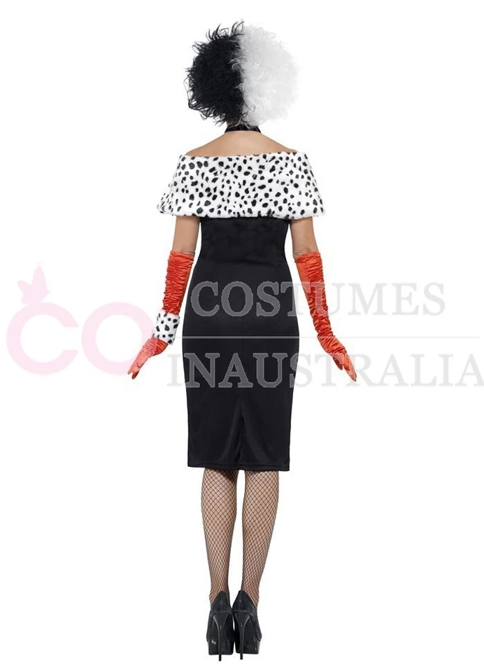 Disfraz de señora malvada Cruella De Vil 101 Dalmations para mujer vestido elegante Foto 4 de 4