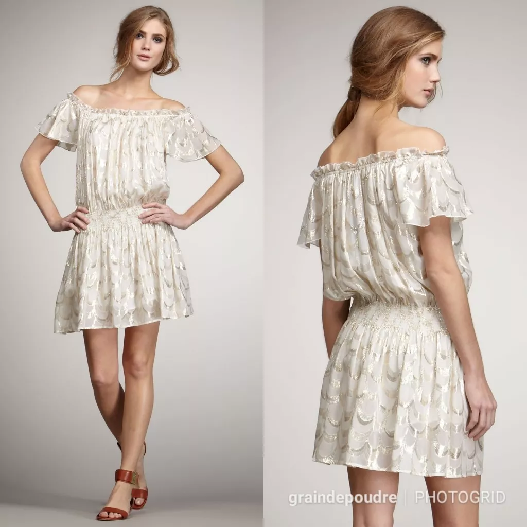 Rachel Zoe Frankie Metallic Silk Peasant Dress 2 | eBay