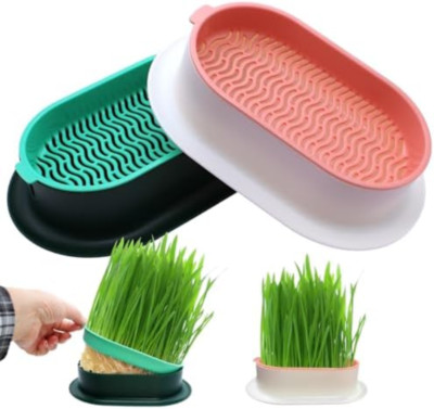 2 Ciotole Germinatori Per Erba Gatta – Vaso A Due Strati In ABS, Idroponico, Senza Terra, Moderno, Per Germogli E Semi - Foto 2