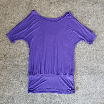 Mossimo Women Cold Shoulder Shirt S Purple Short Slv Top Fitted Bottom Rutched