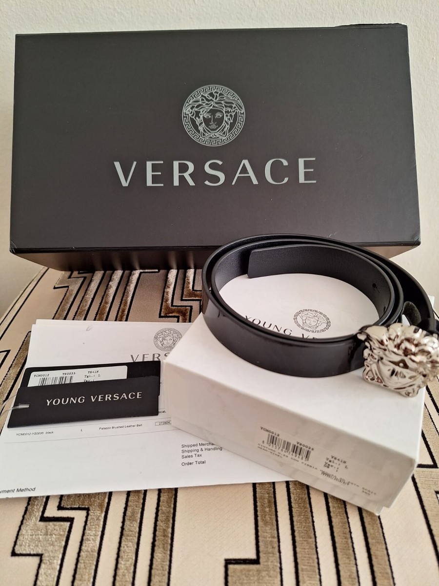 【関税＆送料込み】Versace l Belt Versace All Over Logo Belt with Leather Trim 40mm men