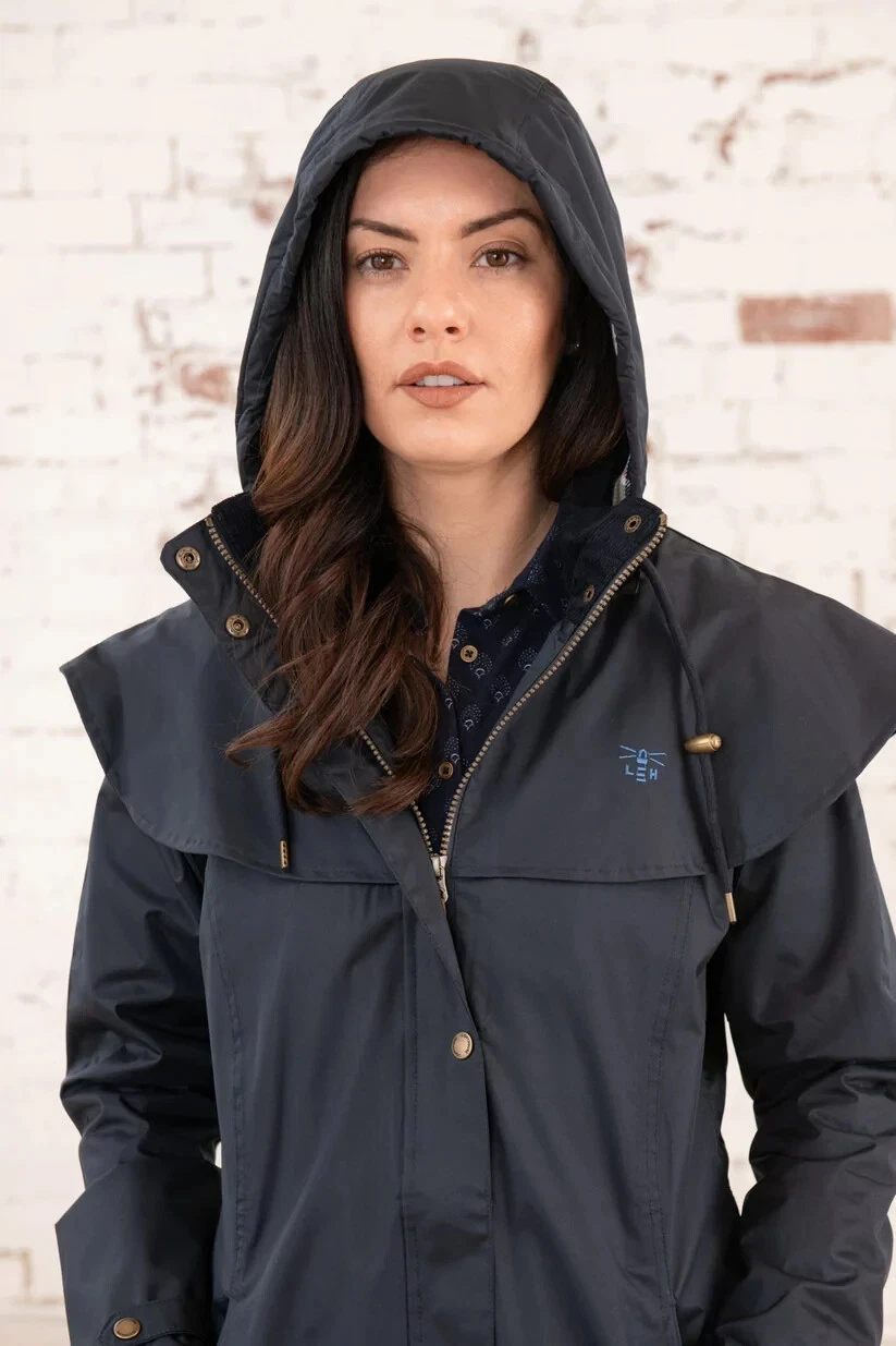 Navy Blue Rain Coat with plaid lining-Size S