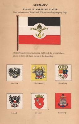 DEUTSCHLAND MARITIME STAATEN FAHNEN Preußen Mecklenburg Lübeck Bremen Hamburg &c 1916