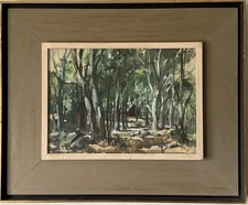 FREDERIC WHITAKER VINTAGE MODERN ABSTRACT LANDSCAPE WATERCOLOR PAINTING OLD 1966